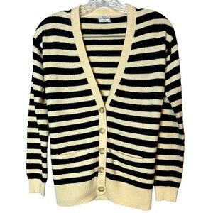 Wallace Black Cream Striped Merino Wool Blend Button Cardigan Sweater Women XS